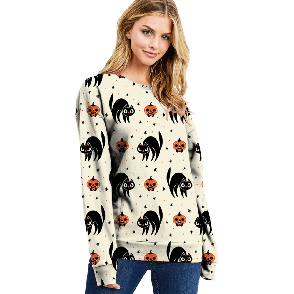 

Women's Halloween Round Neck Casual Long-sleeved Sweatshirt Basic Top Ladies Fashion Write 3D Printed 2021 Autumn Pullover