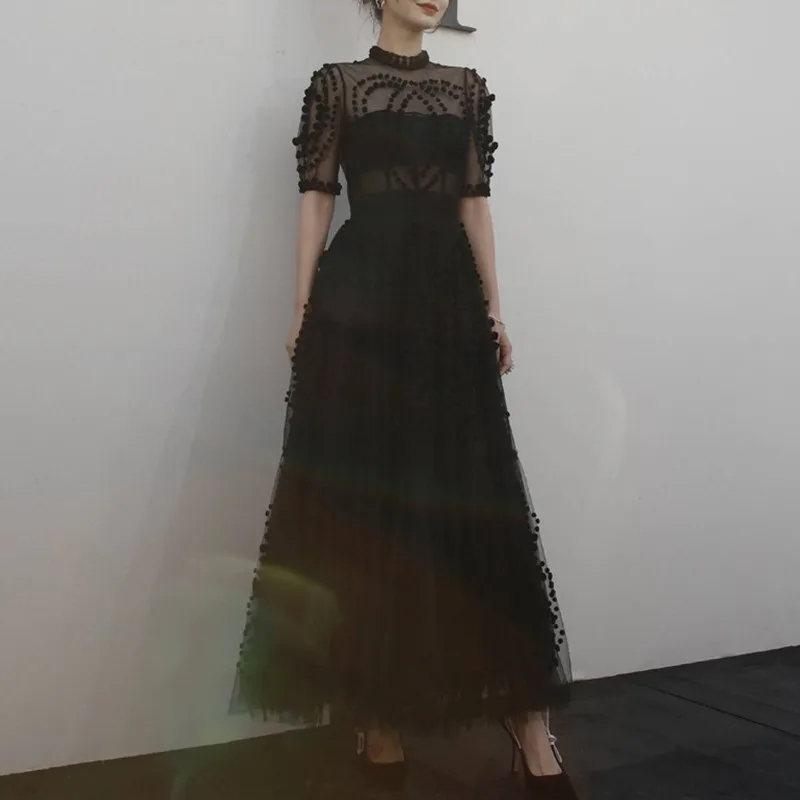 Женские вечерние платья TWOTWINSTYLE Сетчатое платье с круглым вырезом и коротким