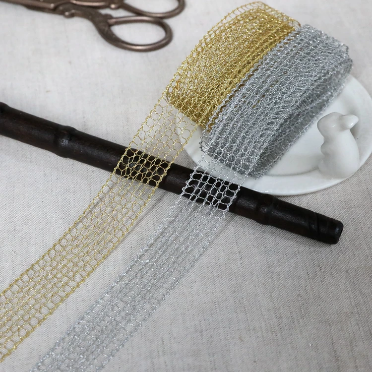 20 метров 2 1 см ширина 0 82 дюйма Золотая/Серебристая тесьма вышивка кружевная