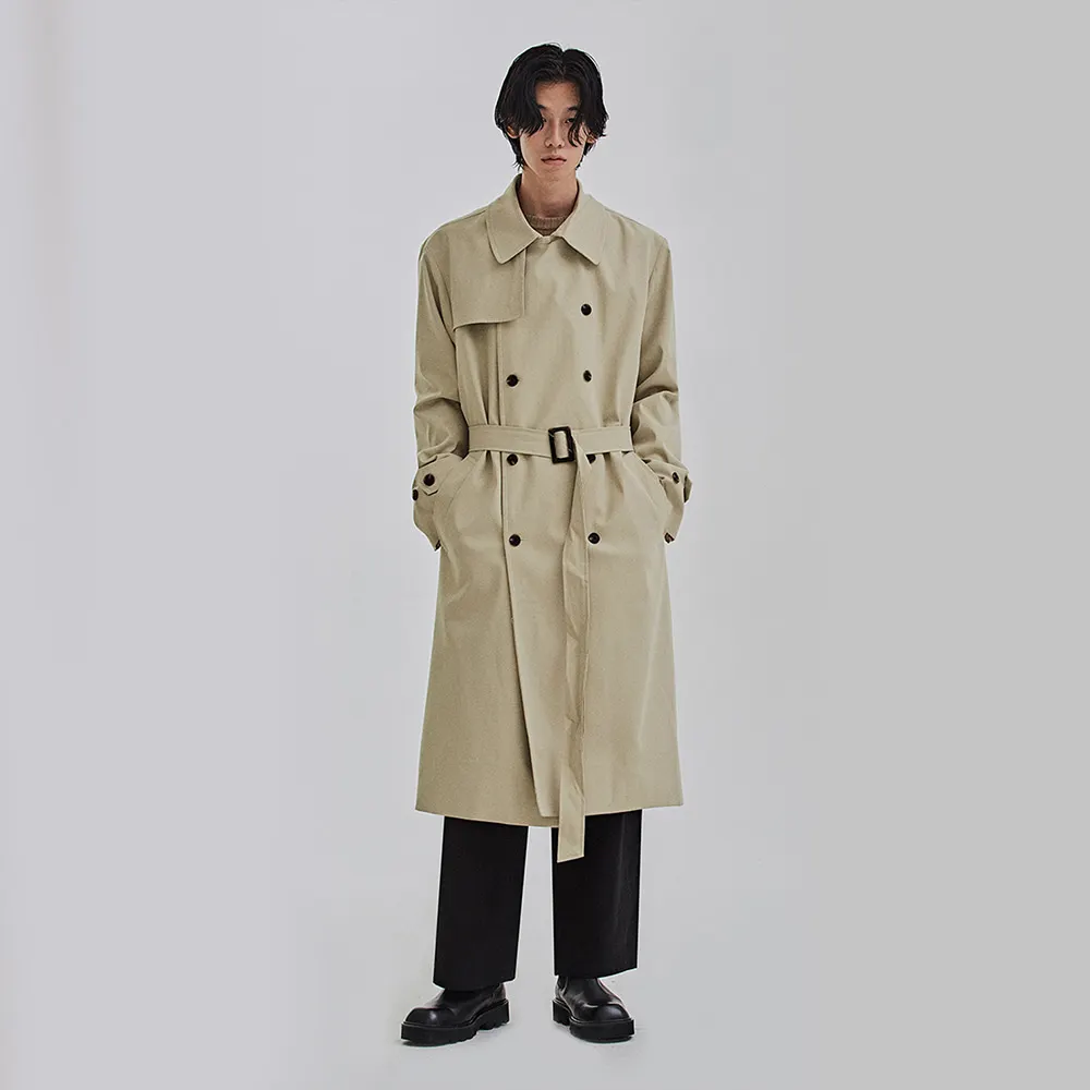 Тренчкот мужской с поясом Двубортный повседневный Свободный Классический плащ в