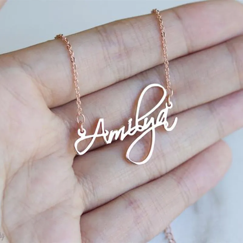 Женское ожерелье с именем на заказ из нержавеющей стали рукописная табличка
