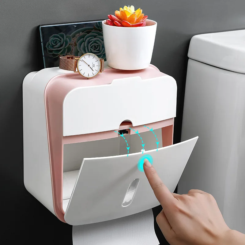 

[ABS double-layer tissue box] toilet double-layer non-perforating tissue box wall-mounted toilet storage shelf