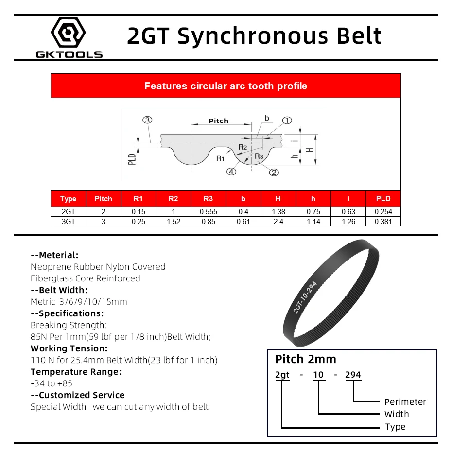 GKTOOLS C-1 3D Printer Parts GT2 6mm 2GT Closed Loop Rubber Timing Belt 96 98 100 102 104 106 108 110 112 114 116 mm | Обустройство