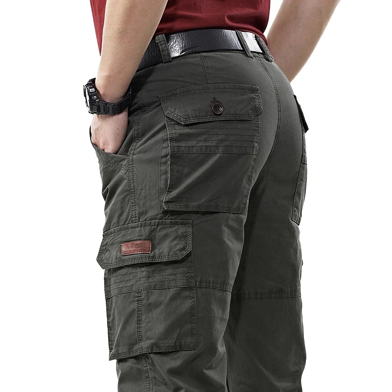 

Military Army Cargo Pants Spring Autumn Cotton Baggy Denim Pants Male Multi-pockets Casual Long Trousers Plus Size 42