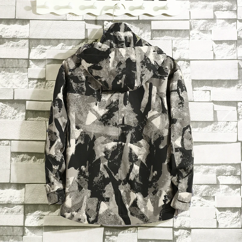 Мужская хлопковая камуфляжная ветровка на молнии с капюшоном|Мужские куртки| |