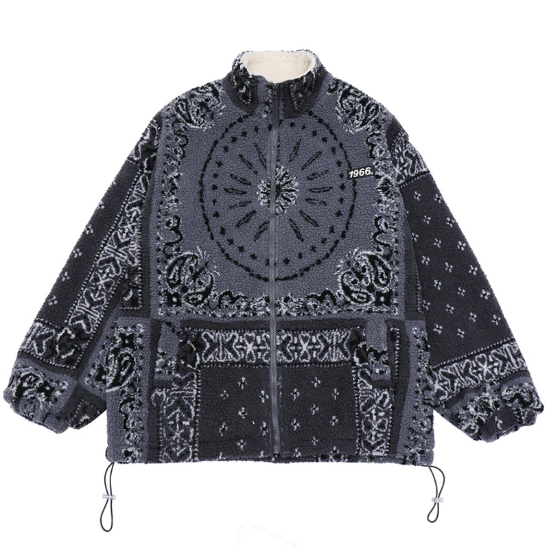 

Men Paisley Flower Padded Jackets Harajuku Fleece Thick Warm Parka Coats Unisex Oversized Streetwear Couple Woolen Jackets Tops