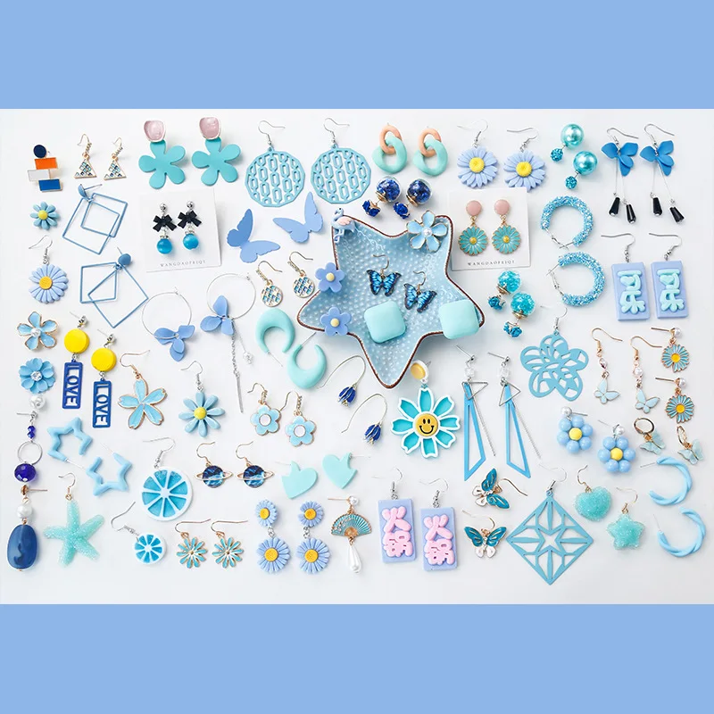 

Blue Fresh Earrings Geometric Crystal Pearl Earrings Super Fairy Wings Long Tassel Petal Earrings