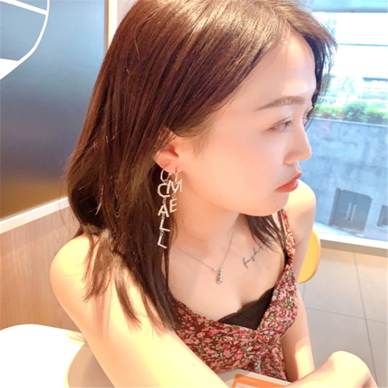 

European and American fashion women English alphabet earrings European and American CALL ME tassel long section exaggerated pers