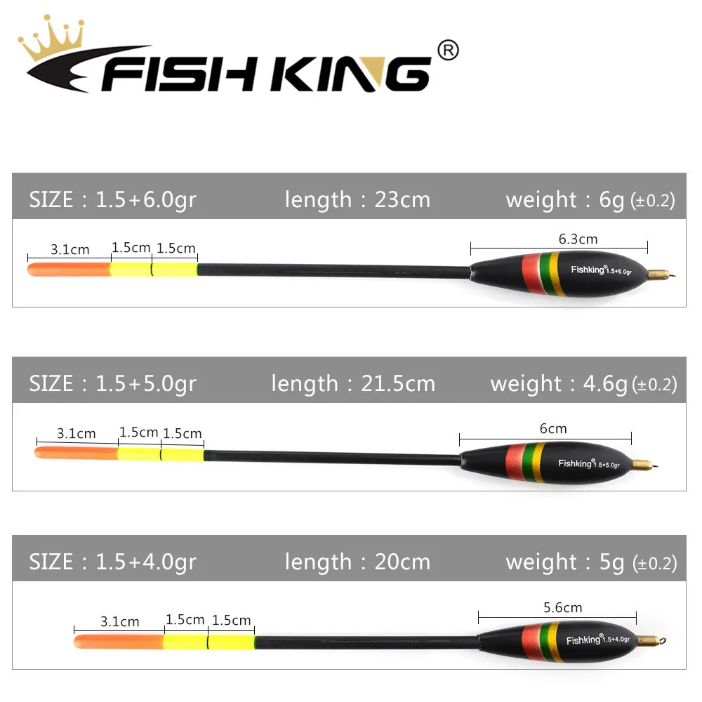 Рыбы Король 3 шт./упак. Баргузинский пихты Float 1,5+ 4,0g/1,5+ 5,0/1,5+ 6,0g из бальзового дерева Подставка-поплавок для Go Корк вертикальный буй рыболовный поплавок для ловли карпа