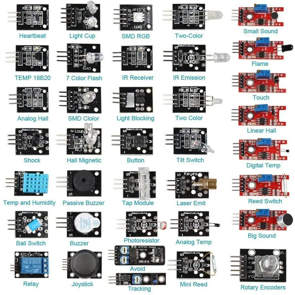 37 Sensors Assortment Kit 37 Sensors Kit Sensor Starter Kit for Arduino Raspberry pi Sensor kit 37 in 1 Robot Projects Starter