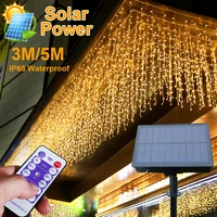 timer led solar light outdoor lamp waterproof string lights holiday christmas fairy lights garden garland icicle curtain lights