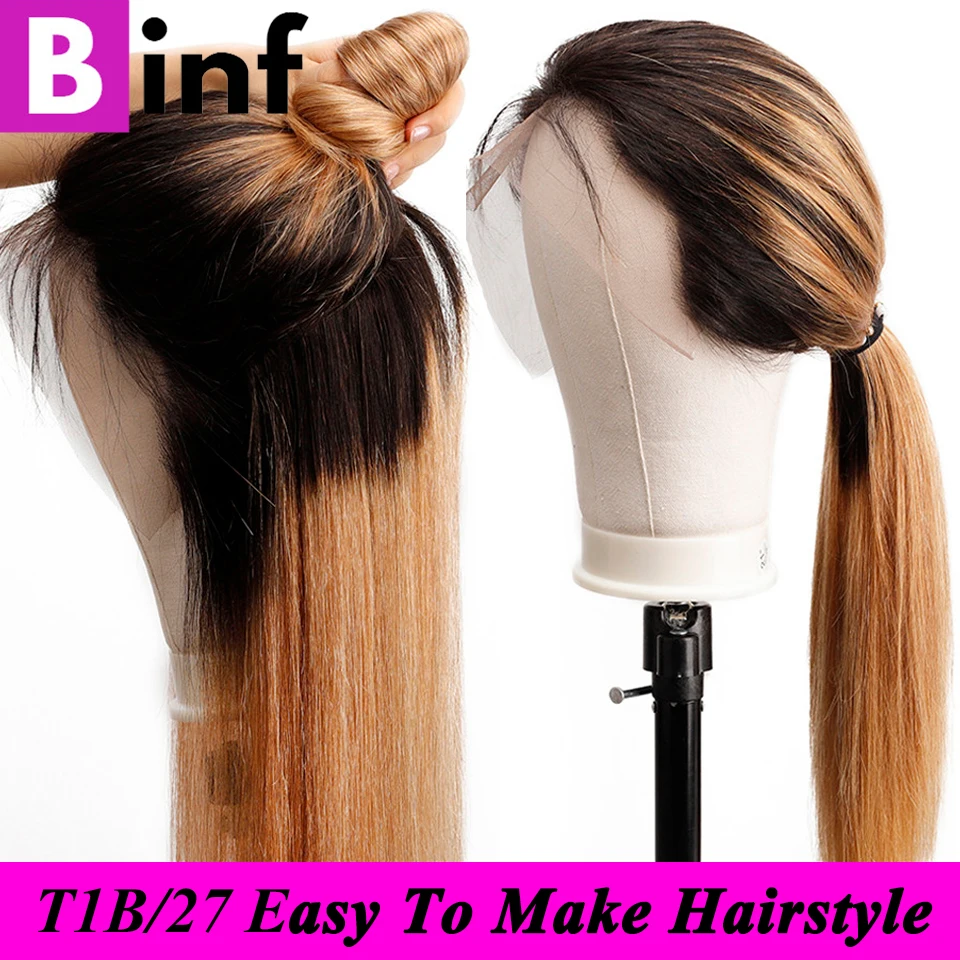 Прямые парики из человеческих волос Омбре 1b/99j на сетке спереди парик 13x4 для