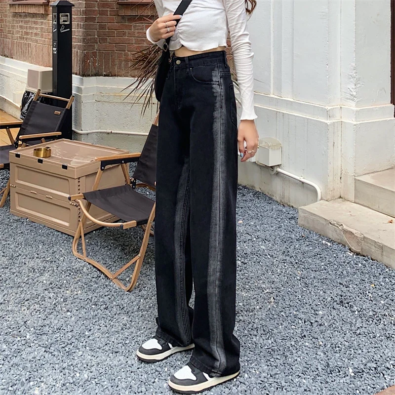 

Black Jeans Women's Spring and Autumn 2021 New High Waist Loose Straight Pants Design Sense of Floor Pants