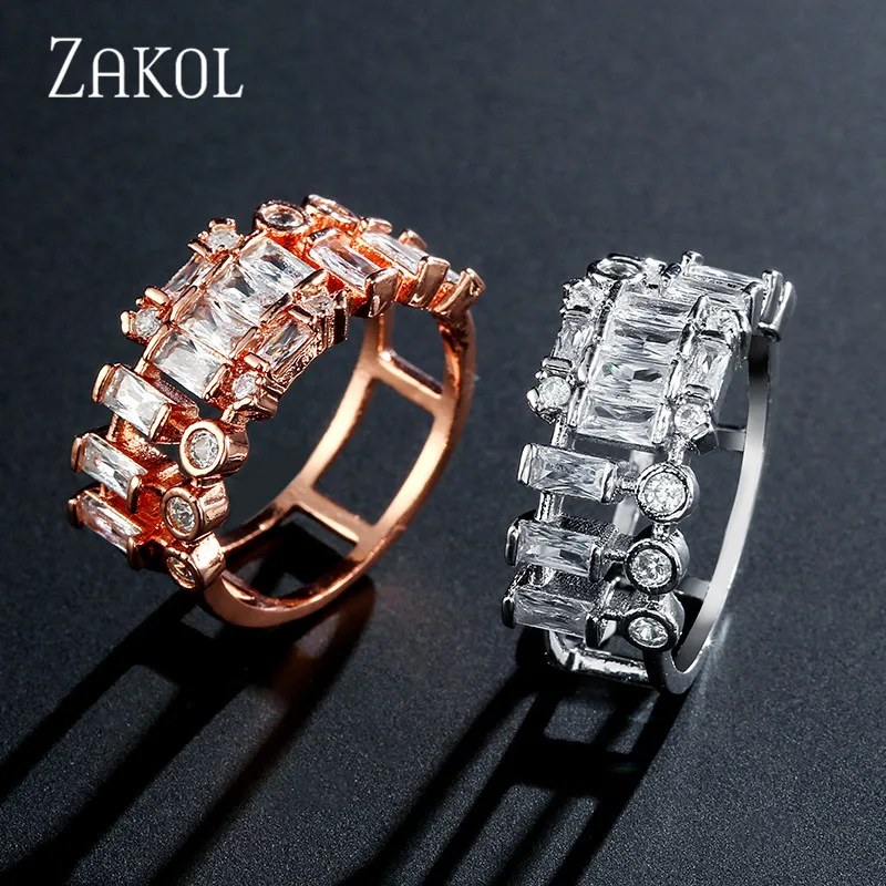 ZAKOL вечность Роскошные штабелируемые кольца для женщин фотообручальные