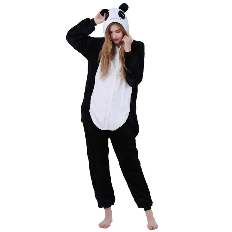 Soft Fabric Flannel Warm Panda Nightwear Hooded Onsie Pyjamas Couple Pajamas Women Onesie Sleepwear Kigurumi Clothes