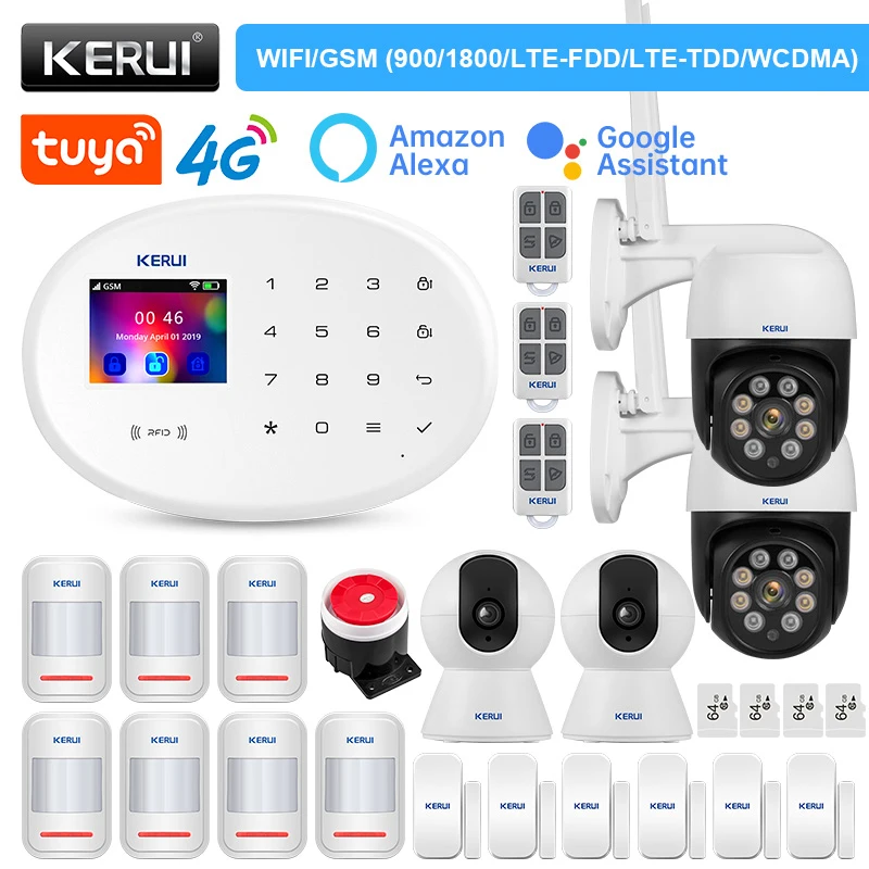 

KERUI W20 Сигнализация 4G WIFI GSM сигнализация Tuya умная 433 МГц беспроводная домашняя безопасность поддержка Alexa датчик движения датчик двери камера