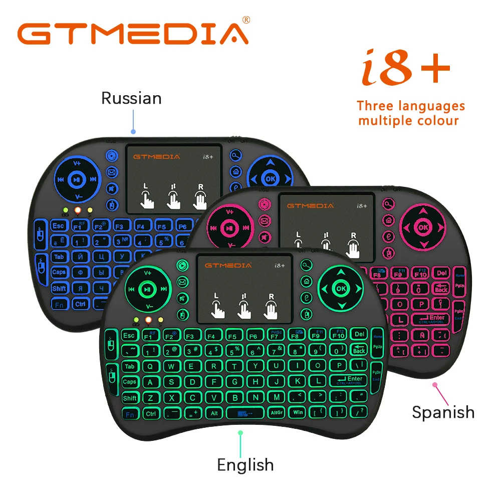 

7 color backlit i8 Mini Wireless Keyboard 2.4ghz English Russian 3 colour Air Mouse with Touchpad Remote Control Android TV Box