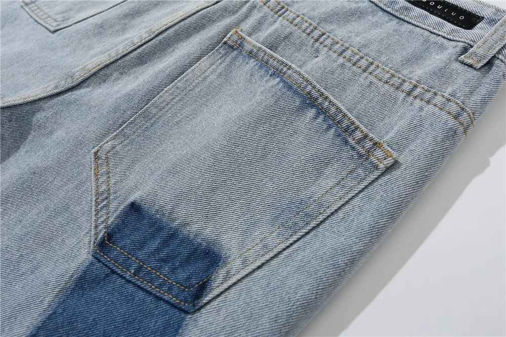 

UCNLEDONJM Colour Block jeans men distressed jeans patchwork jeans vintage cargo pants men High Street baggy jeans 8826