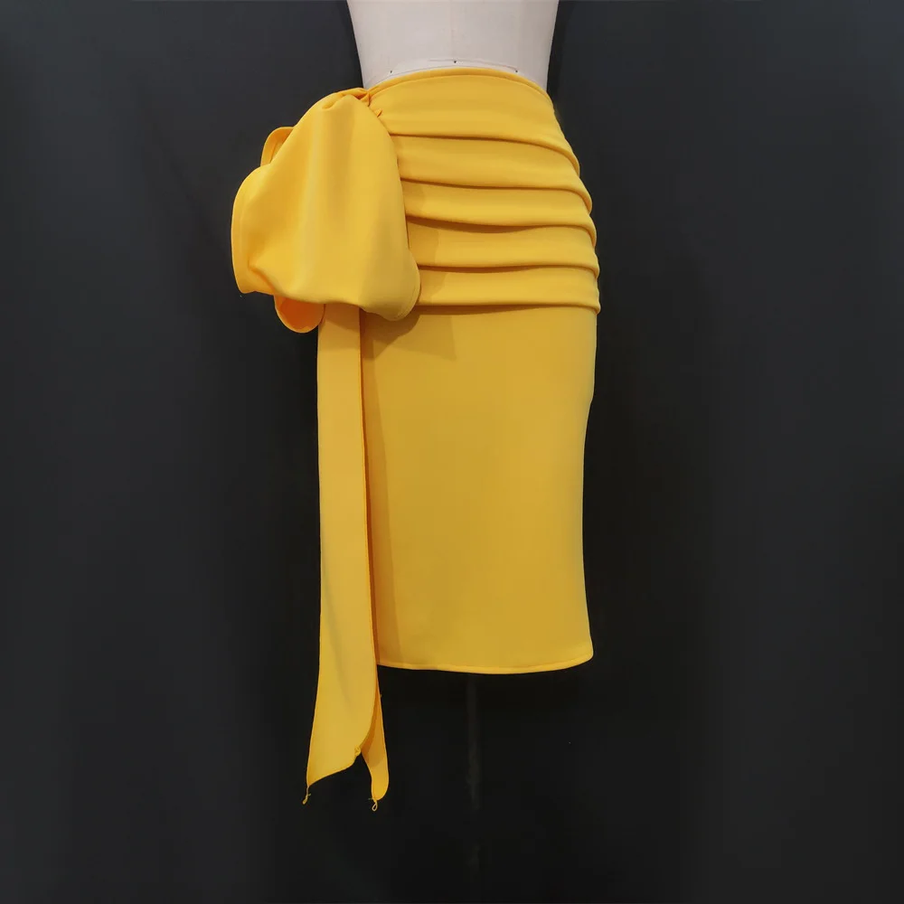 Юбка-карандаш женская с завышенной талией разрезом и рюшами | Женская одежда