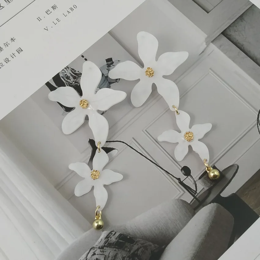 Hot Dual White Flower Earrings Personality 2019 Summer Holiday Big Statement Pendientes Mujer Boho Jewelry Party Wedding A10 | Украшения и