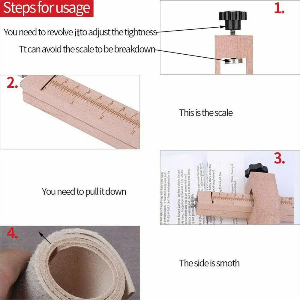 

Adjustable Leather Strap Cutter Leathercraft Strip Belt DIY Hand Cutting Wooden Strip Cutter With 5 Sharp Blades Leather Tools