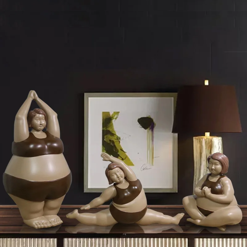 Европейская абстрактная скульптура Fat Lady Красивая йога девушка художественные статуэтки Смола искусство и ремесло настольное украшение офис R2331