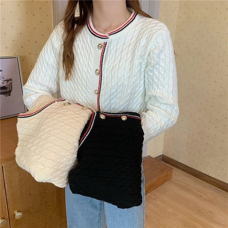 

Autumn Winter Korean Short Sweater Cropped Cardigan Women Fashion O-neck Single-breasted Long Sleeve Knitted Cardigans femme