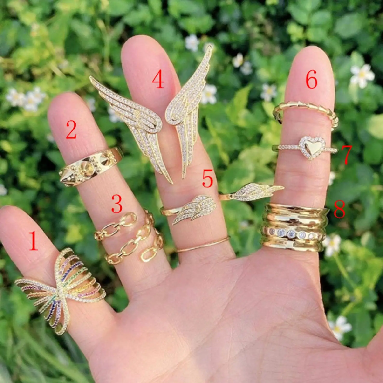 

5Pcs Chic wing heart star shaped ring top quality gold plating ring crystal pave rings jewelry for gifts