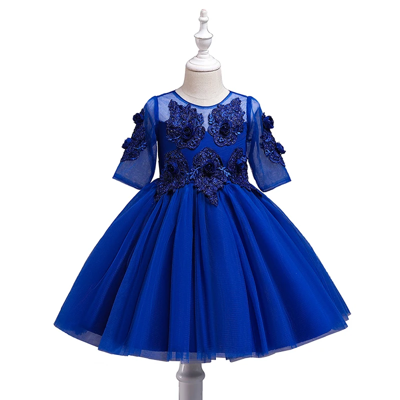 Новое Кружевное платье принцессы детское с цветочной вышивкой для девочек