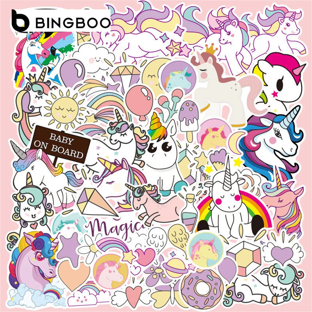 

30/60Pcs Cute Waterproof Vinyl Unicorn Stickers for Water Bottle Car Motorbike Bike Luggage Girls DIY Decoration Party Favors