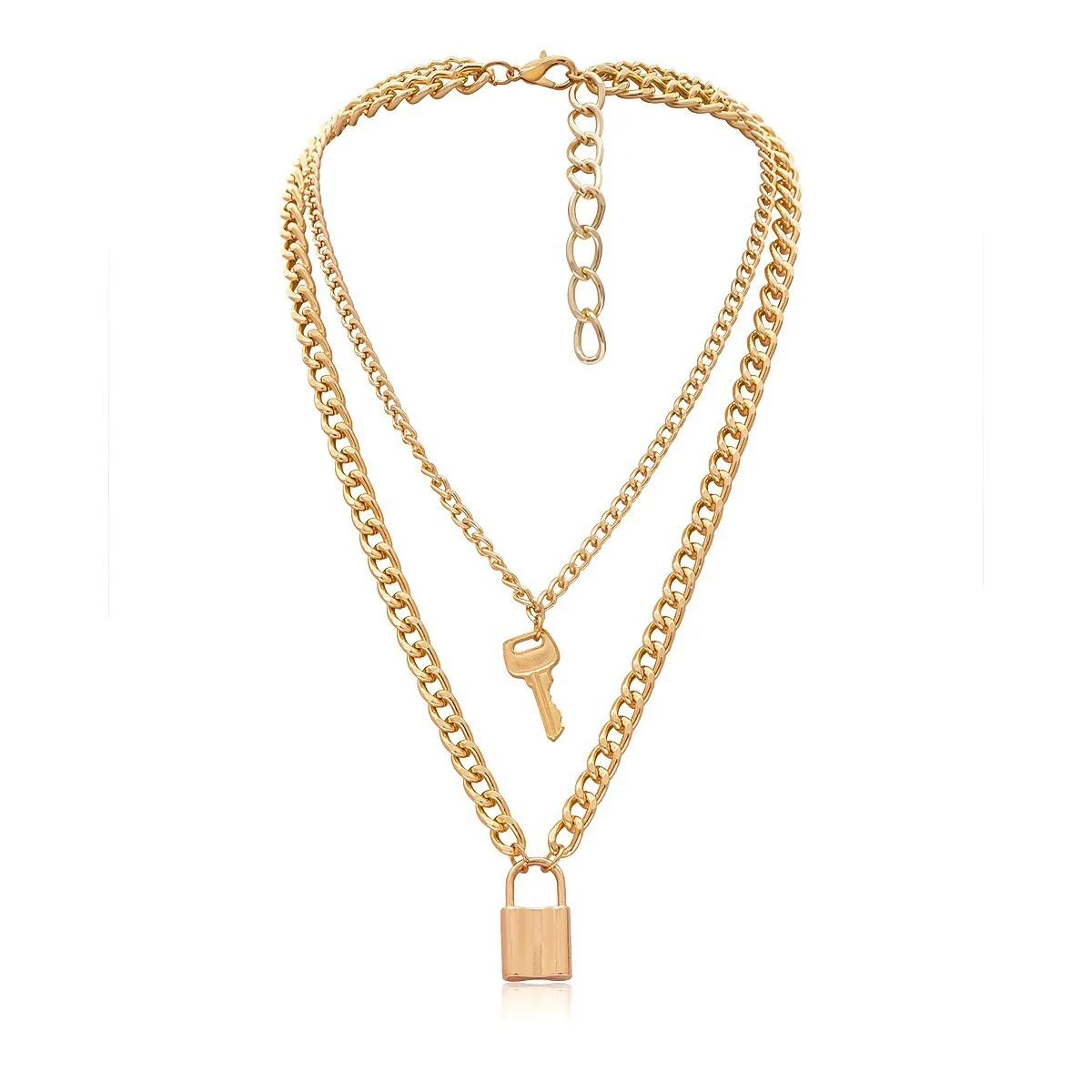 

New 2021 Trendy Metal Hip Hop Lock Necklaces Punk Cross Pendant Necklace Gold/Silver Color For Women Men Jewelry Gifts