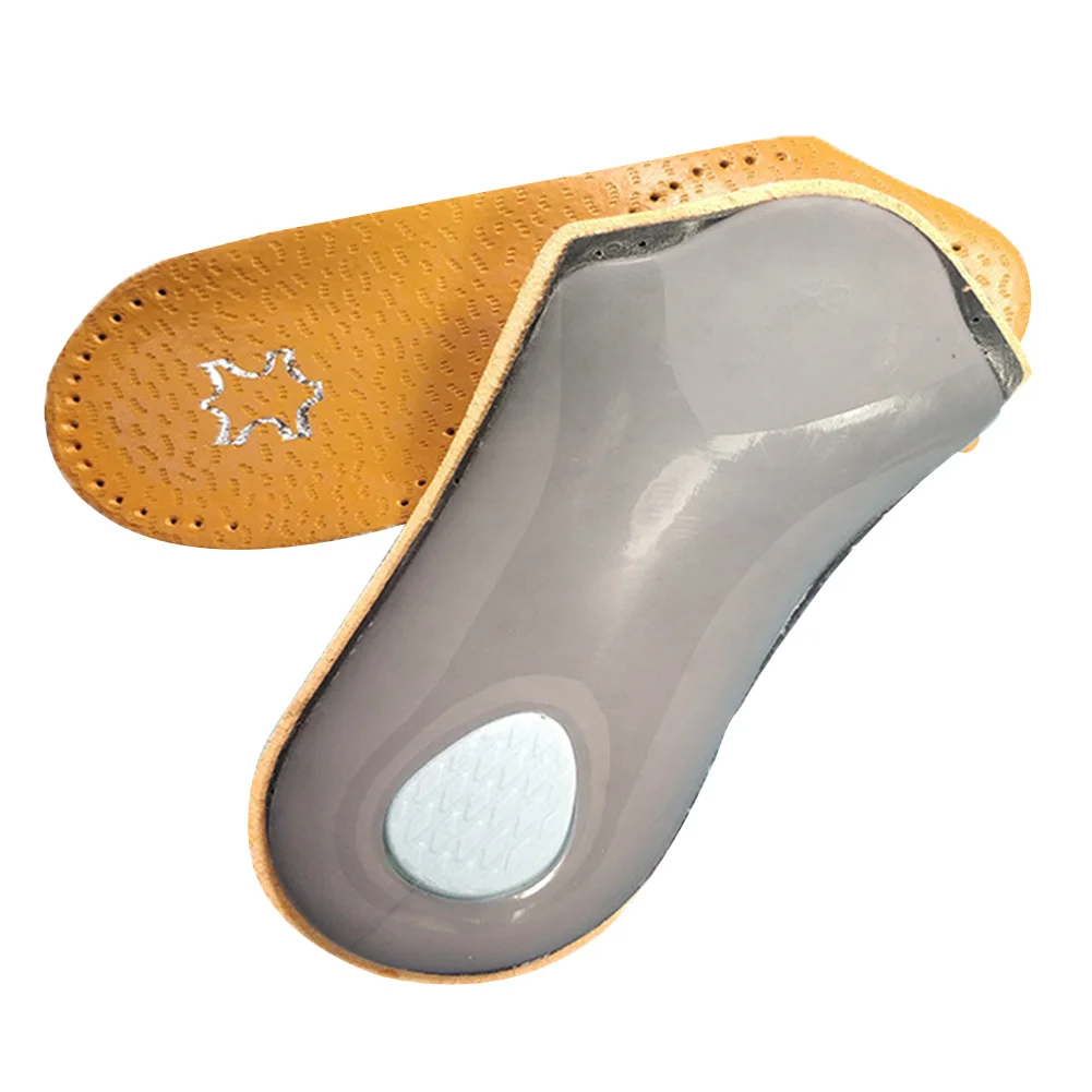 

2pcs Men Women Friction Reduce Flat Foot Washable 3/4 Length High Arch Artificial Leather Heel Support Orthotic Insoles Plantar