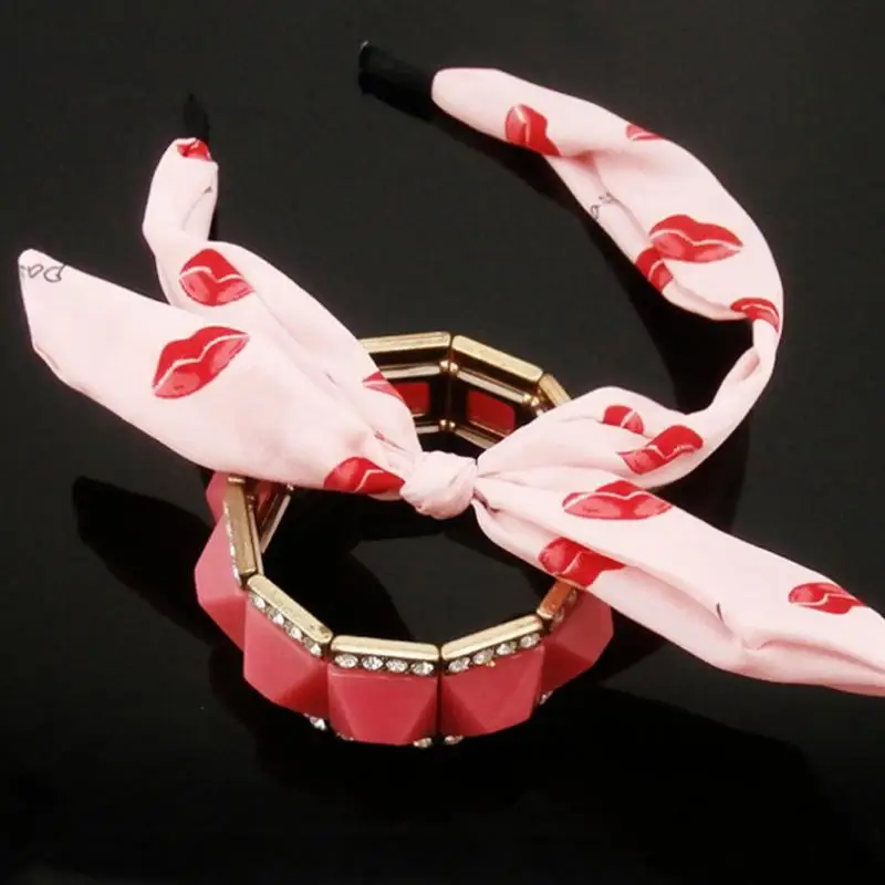 Кроличьи уши ткань полосатый принт сбоку повязка на голову с бантиком и