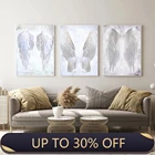 Современная Настенная Картина на холсте с белыми крыльями ангела и перьями, картина на стену для гостиной, Постер и принты без рамки