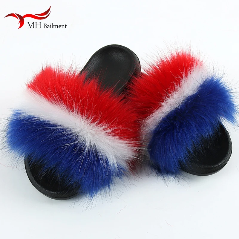 Сланцы женские из искусственного лисьего меха летние меховые шлепанцы уличные