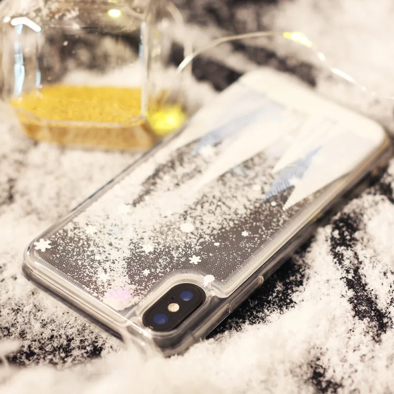 Модный Блестящий 3D чехол со снежинками рождественским кедром для iPhone 8, 7, 6, 6S Plus, динамичный жидкий зыбучий песок, твердый чехол для iPhone X, чехол