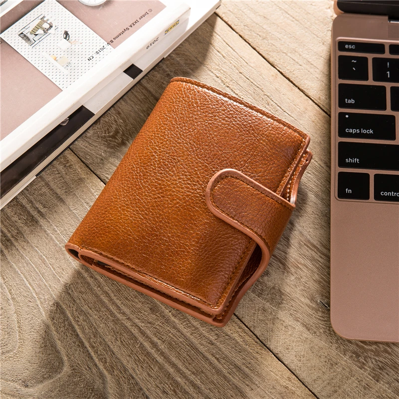 

YAMBUTO RFID Button Men Wallets Business Organizer Wallets Top Quality Pu Leather Metal Aluminum Credit Card Holder ID Holder
