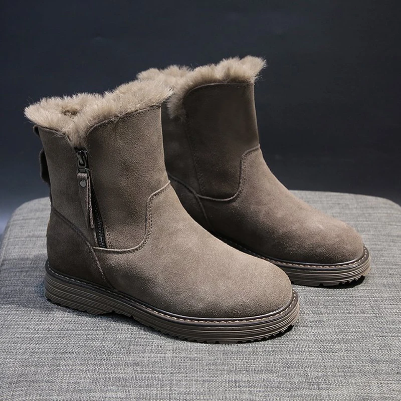 

Women's Snow Boots Quality Warm Plush Low Heels Round Toe Female chaussures Fashion Side Zip Comfort Non Slip Bottom Femmes Shoe