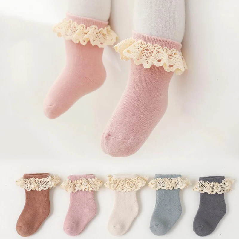 Calcetines de algod&oacute;n de encaje para beb&eacute;s, toalla para ni&ntilde;as, calcetines tobilleros de ni&ntilde;os, calcet&iacute;n c&aacute;lido para el suelo de beb&eacute;, novedad de invierno-0