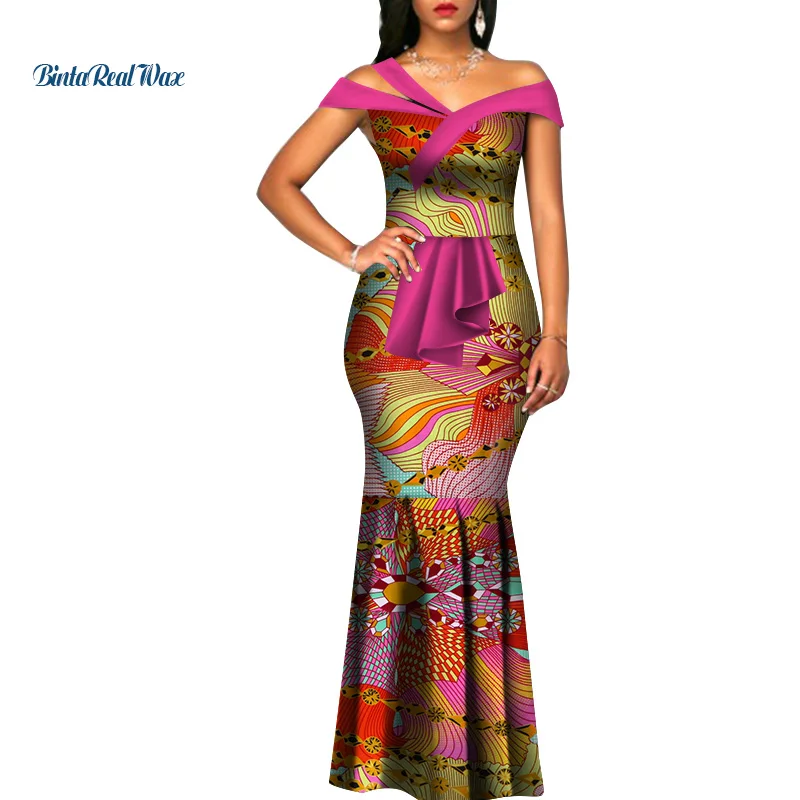 Африканские платья с вощеным принтом для женщин Летнее Длинное платье русалки