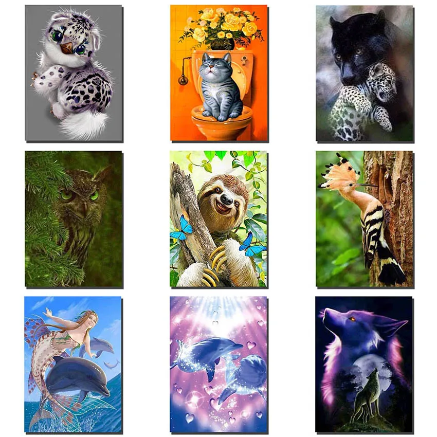 Полный набор для рисования с круглыми камнями и полотном мозаика диких животных