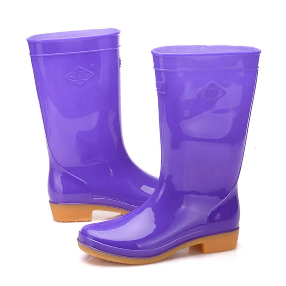 

Wholesale fashion brand oem design over knee height plain purple adults rubber wellies ladies gum boots