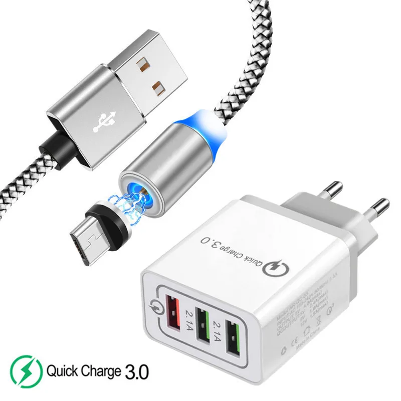 Магнитный светодиодный кабель Micro USB для Samsung galaxy J2 J4 Core J6 Huawei P Smart 2019 LG G3S G4 + QC 3 0