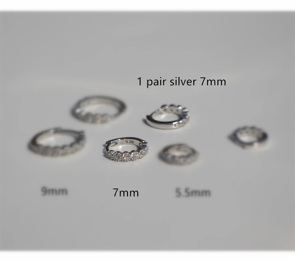 1 pair white silver Серьги из стерлингового серебра 925 пробы, модные циркониевые зеленые, черные, синие, геометрические, Круглые, для ушей, для девочек и мальчиков, серьги для ушей - Окраска металла: 1 pair white silver