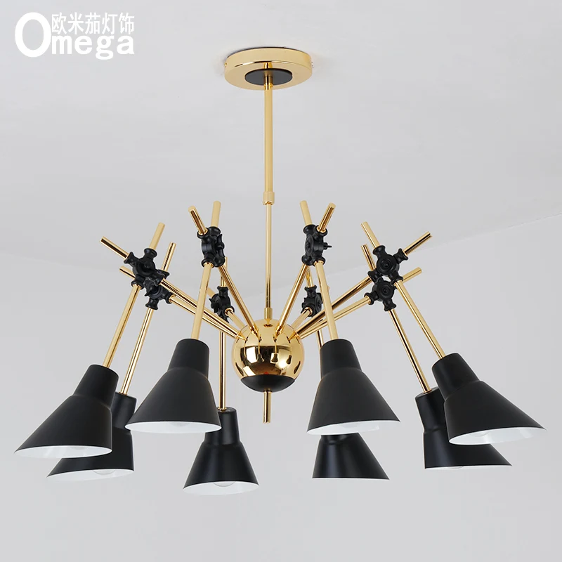 저렴한 북유럽 포스트 모던 미니멀리스트 스파이더 샹들리에 크리 에이 티브 단철 거실 다이닝 바 바 멀티 헤드 샹들리에 키즈 룸