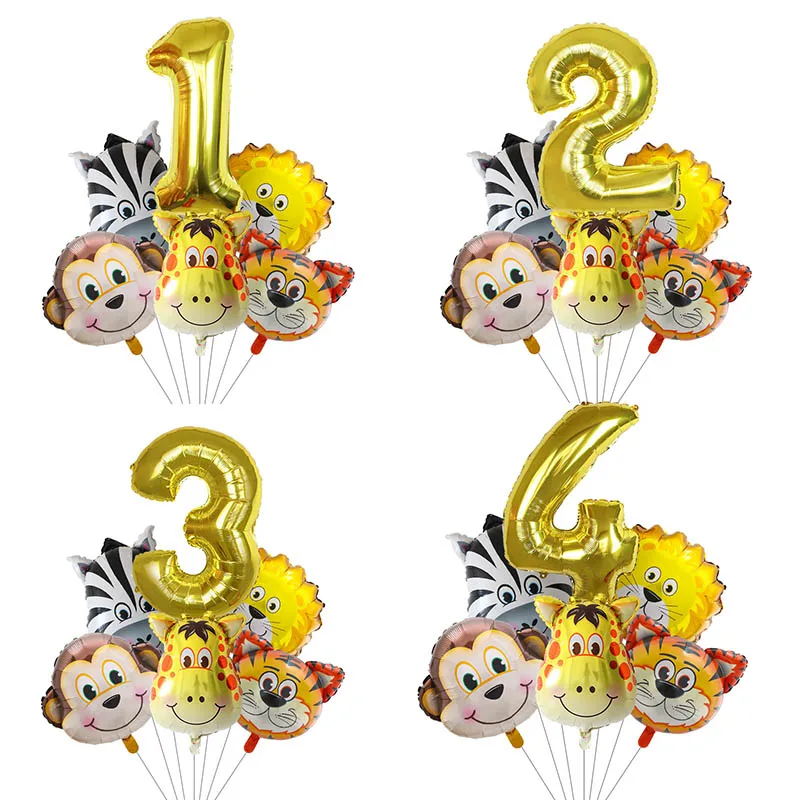 

6 шт., набор природных фотографий, тигр, Лев, Зебра, обезьяна, грефф, воздушные шары, товары для 1-го дня рождения, украшения для детского праздн...