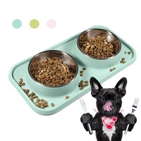 pet cat bowl non slip double dog bowl with silicone mat dog food water feeder bowl for dogs cats puppy food dish pets supplies