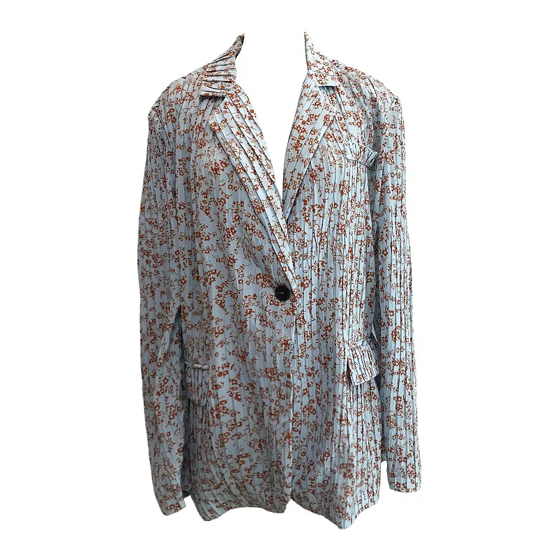 

Slim Print Suit 2020 New Vintage Pleated Suit Jacket Tight Casual Pants Two Piece Set Women