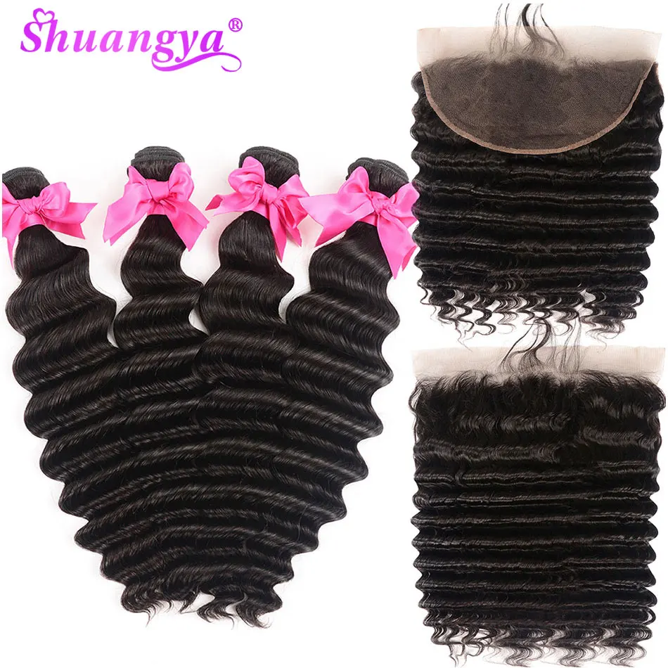 Свободная глубокая волнистая пряди с фронтальной бразильской волос 4X4 кружевной