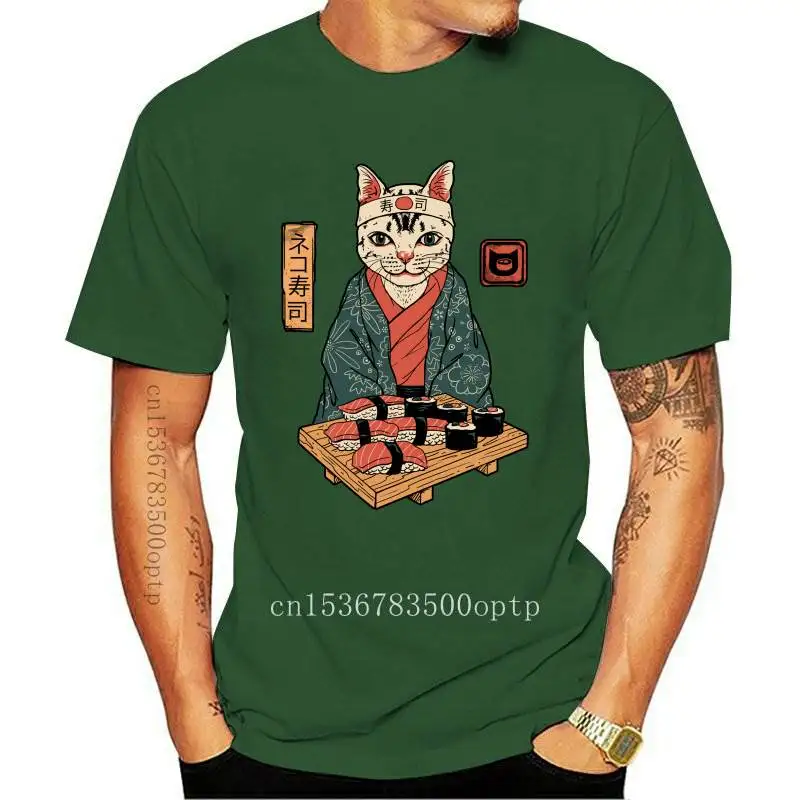 

Новинка 2021, крутая Мужская футболка из 100% хлопка с длинным рукавом и принтом японского кота, повседневная мужская футболка с круглым вырезо...